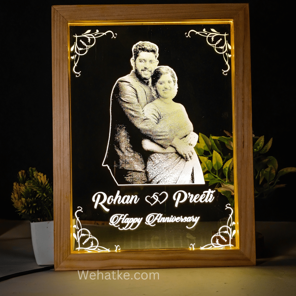 Customized Engrave Acrylic Led Frame For Couple Wooden Frame