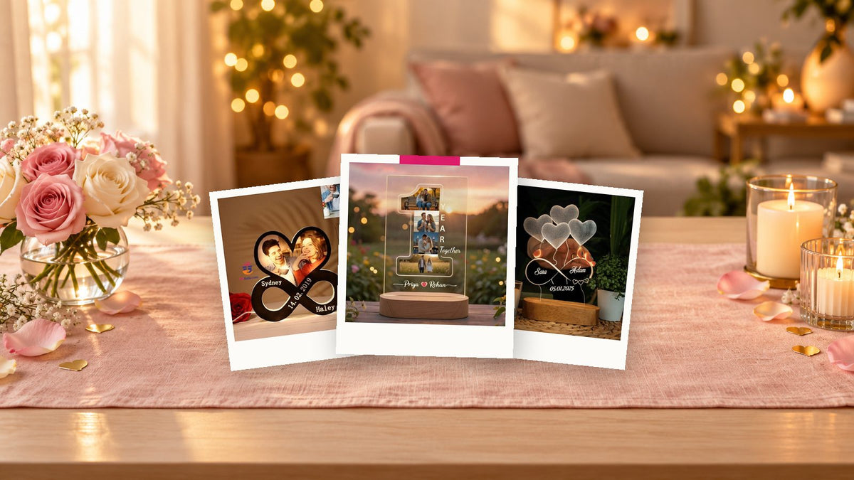 1st anniversary gifts for couples: 1 year together photo lamp, infinity photo lamp and 3D heart lamp from WeHatke
