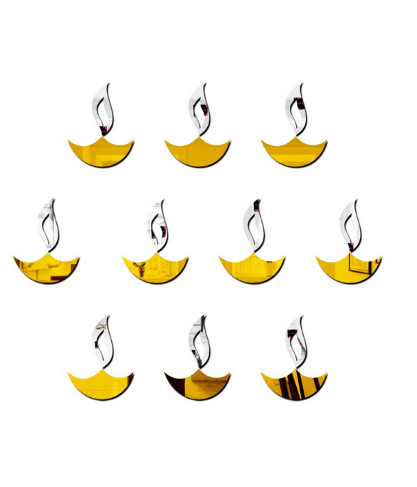 Diwali Ganesha Design 3D Acrylic Decorative Golden Mirror Wall Stickers - 2