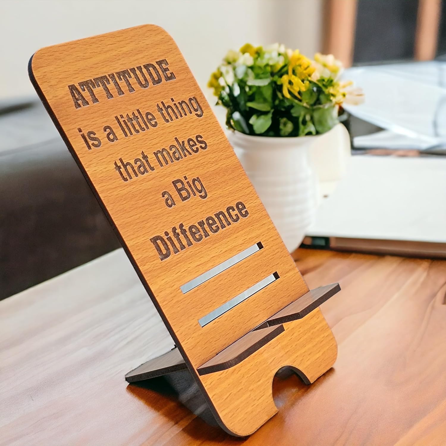 Corporate Wooden Mobile Stand with Motivational Quote - 3