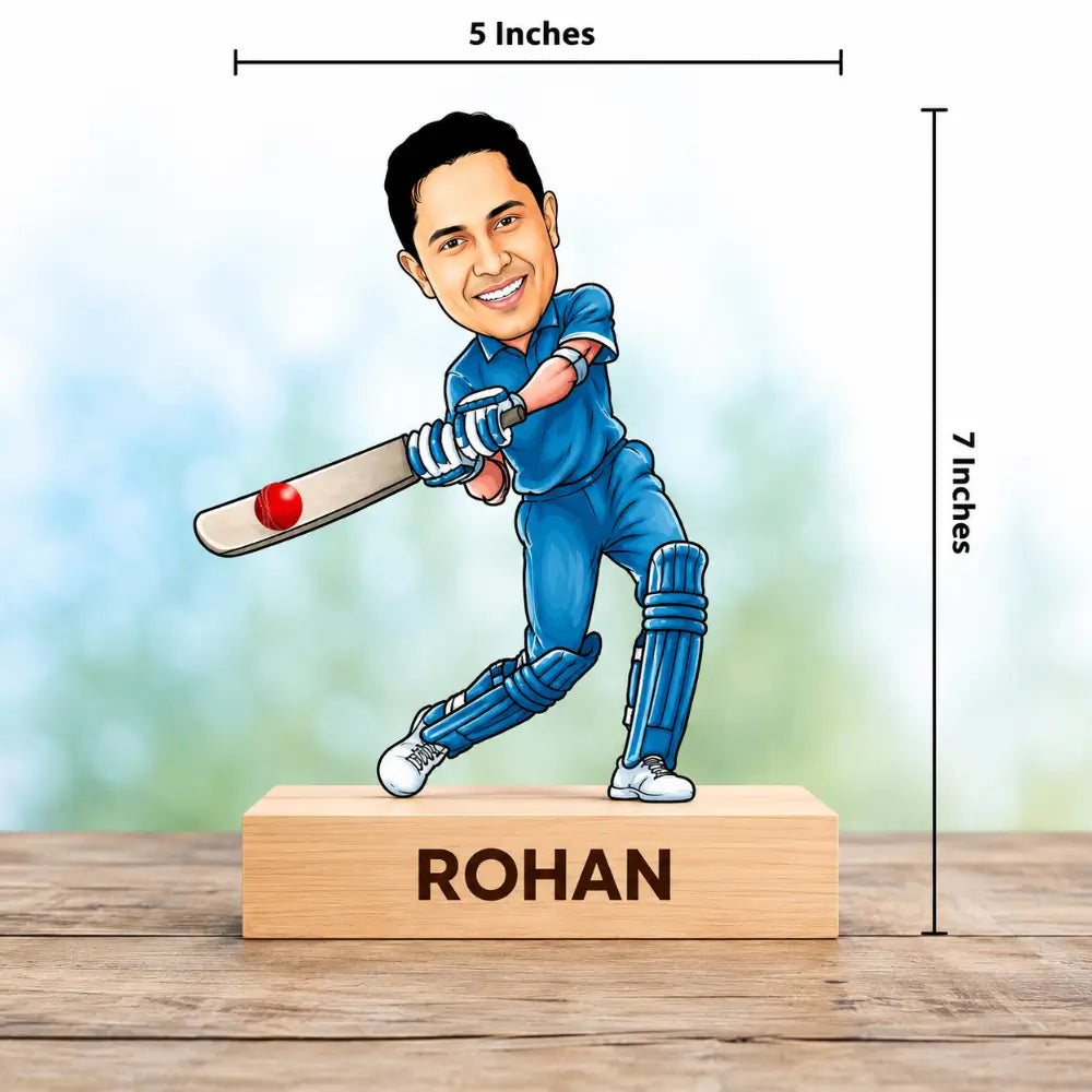 Customized cricket caricature with bat