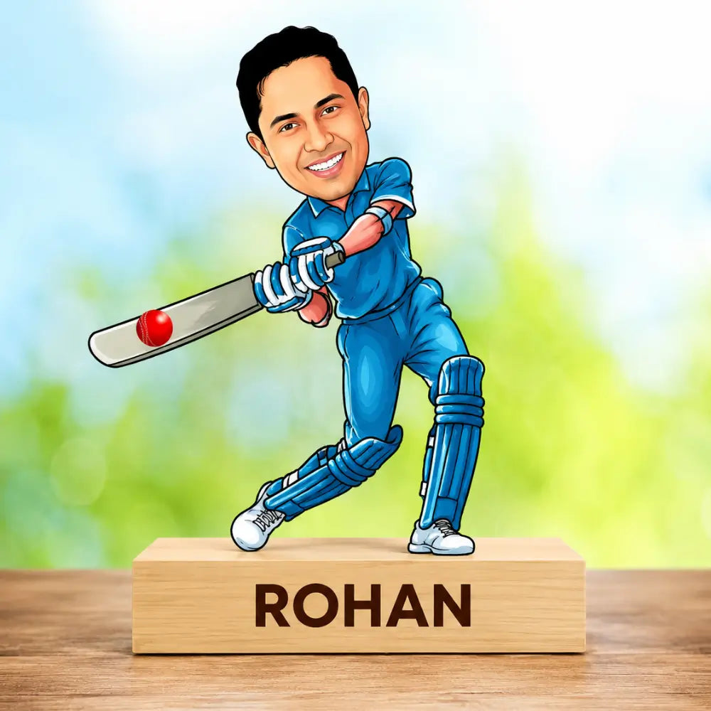 Customized cricket caricature with bat