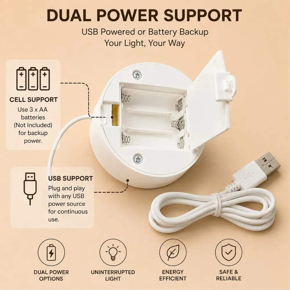 Round LED Lamp Base with USB & Battery Support