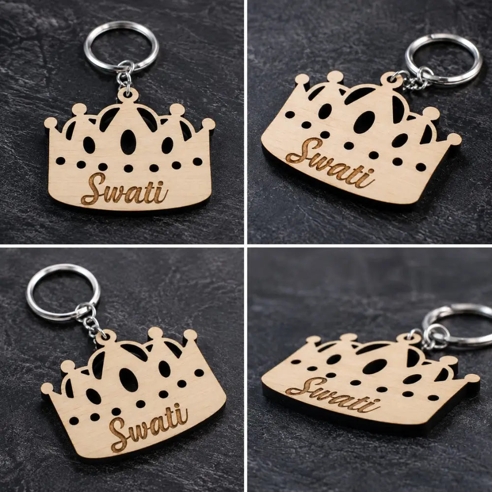 Personalized Wooden Crown Keychain with Name