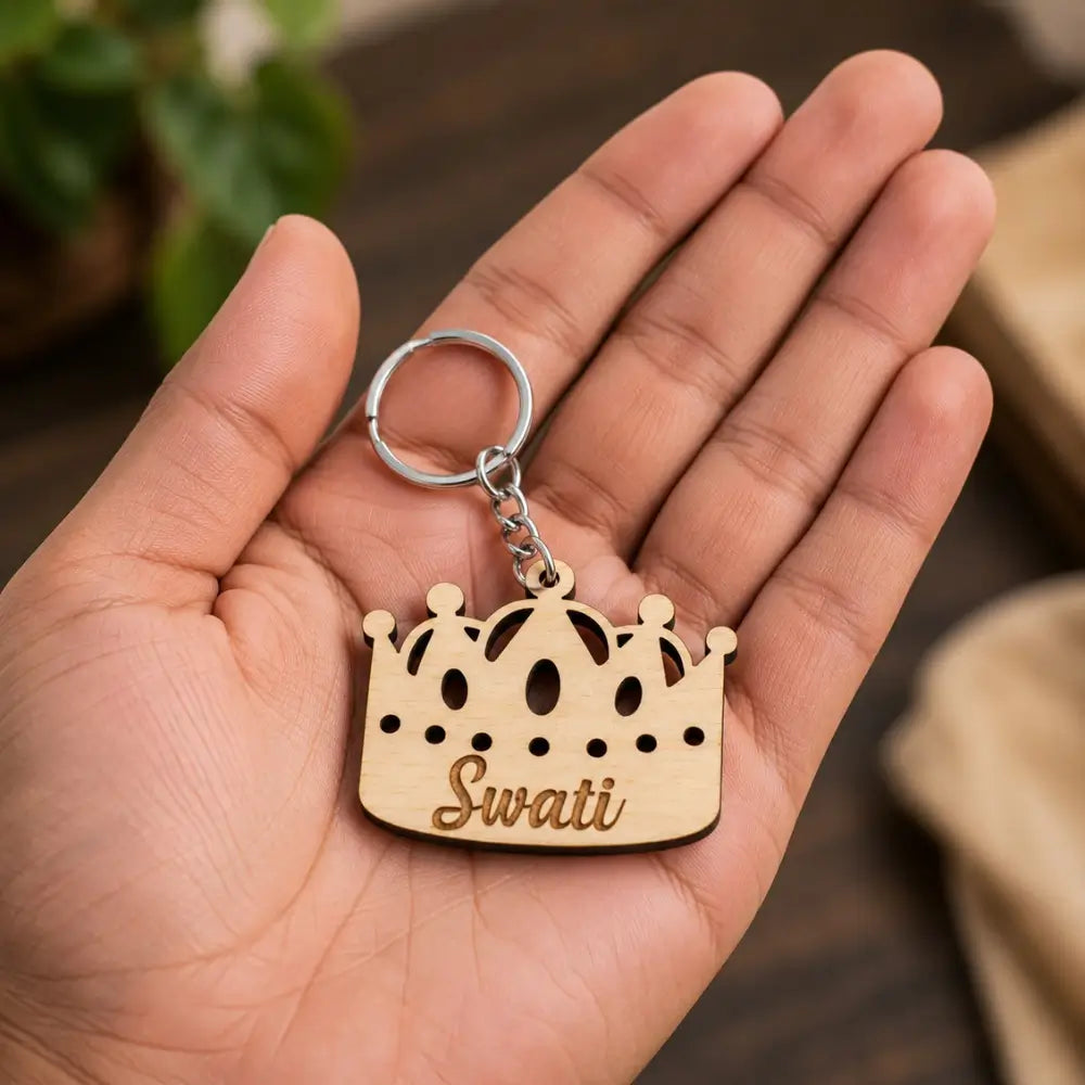 Personalized Wooden Crown Keychain with Name