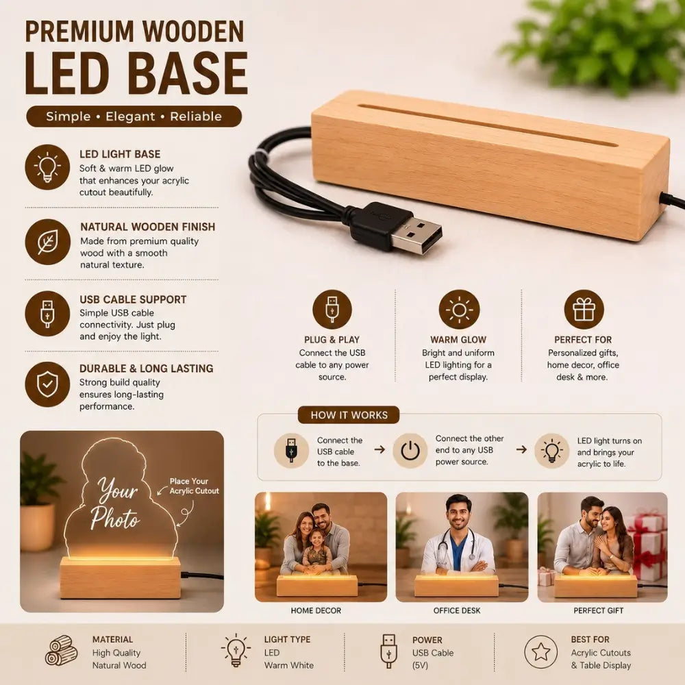 USB Wooden LED Lamp Base for Acrylic Night Lamps