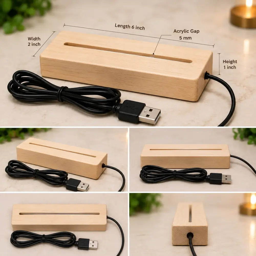 USB Wooden LED Lamp Base for Acrylic Night Lamps