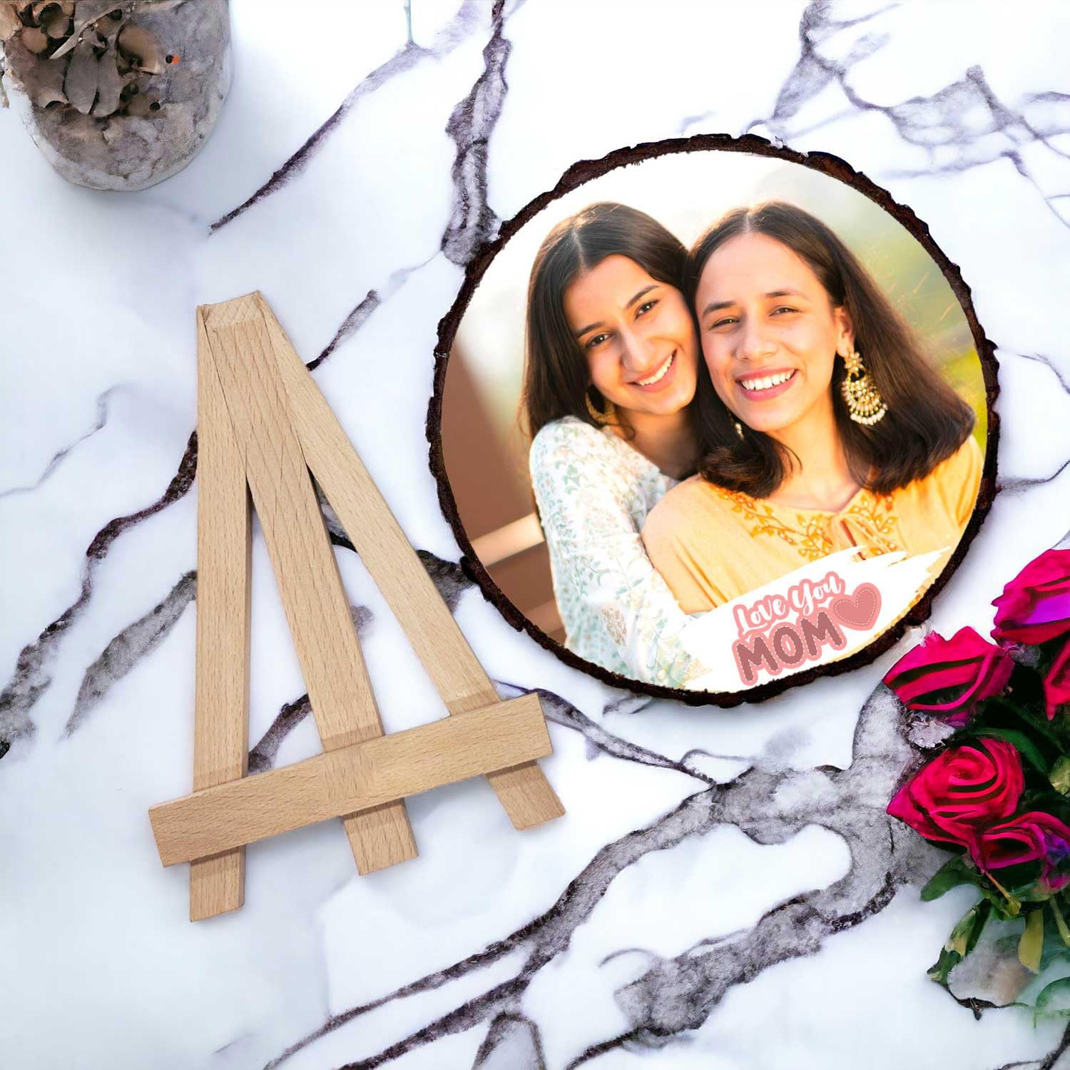 Love You Mom Wooden Block Photo Frame