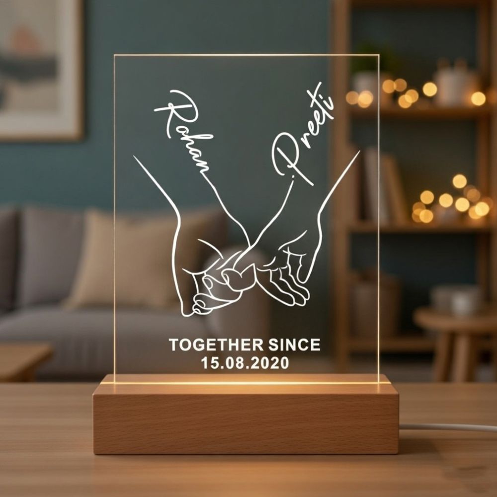 Personalized Couple Hands Anniversary LED Lamp - 2