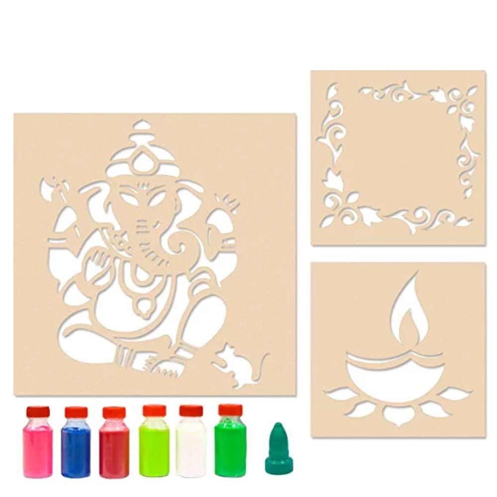 Ganesha with Corner – Rangoli Stencil - 2