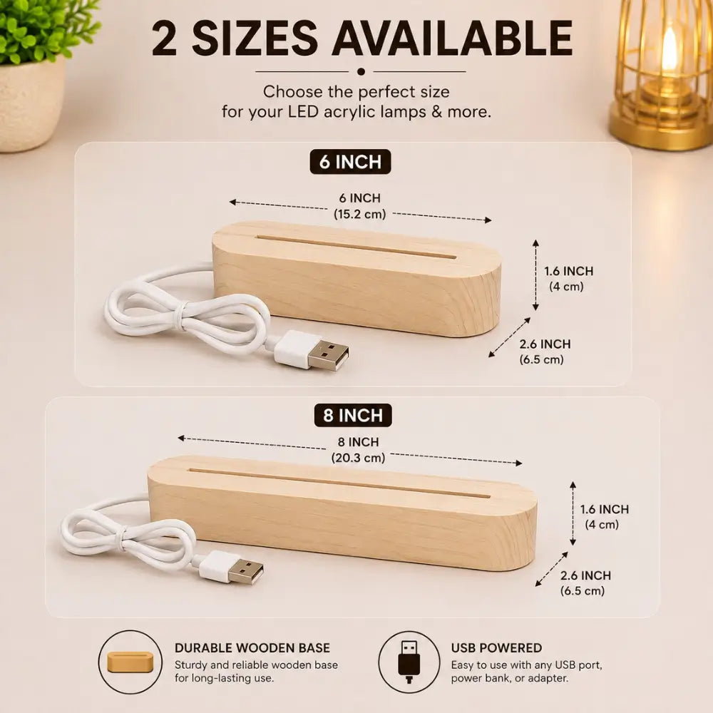 Premium Wooden USB LED Lamp Base.