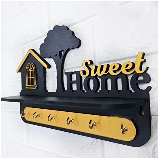 Sweet Home Key Hanger Black & Golden - 2