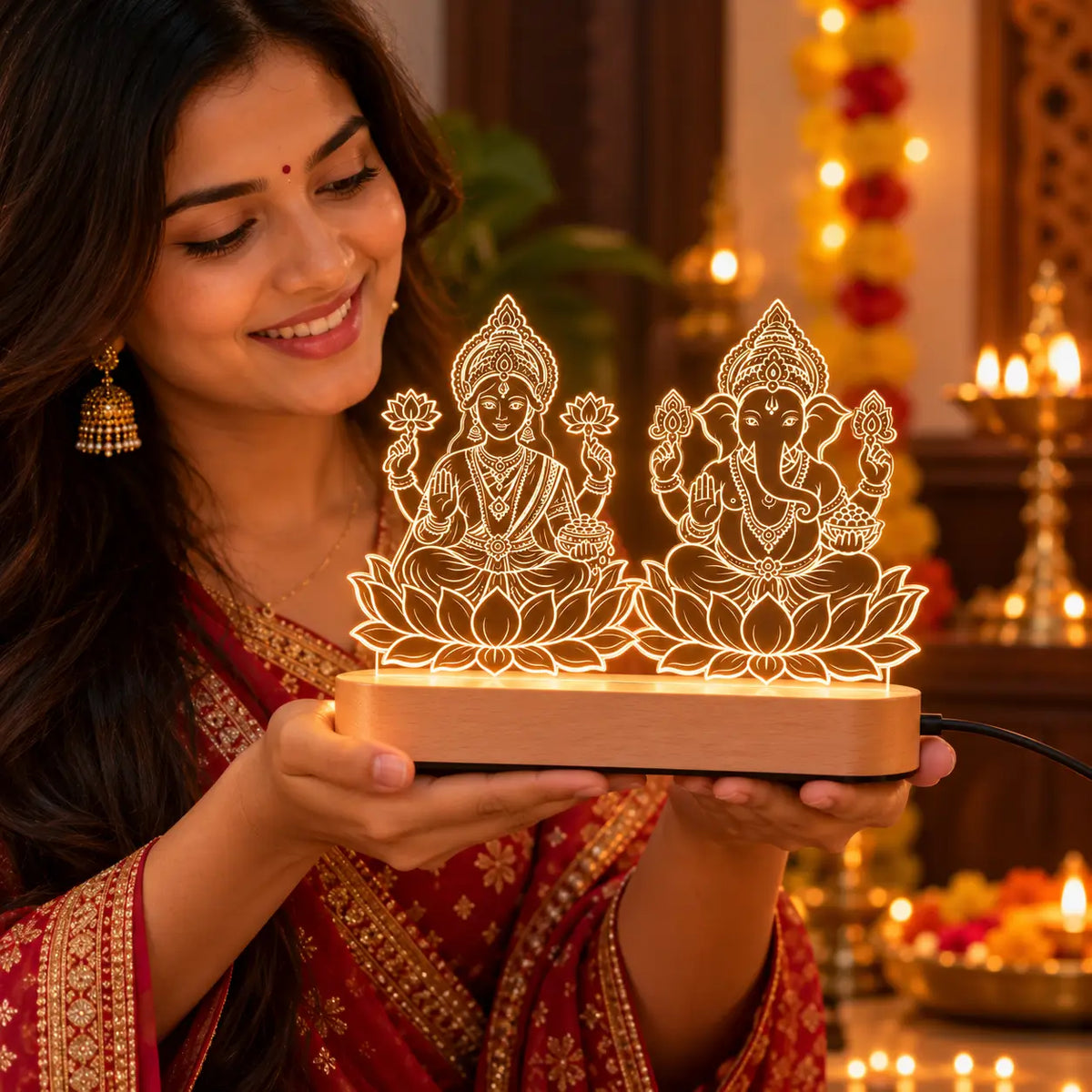 Lakshmi Ganesh Lotus LED Acrylic Night Lamp |