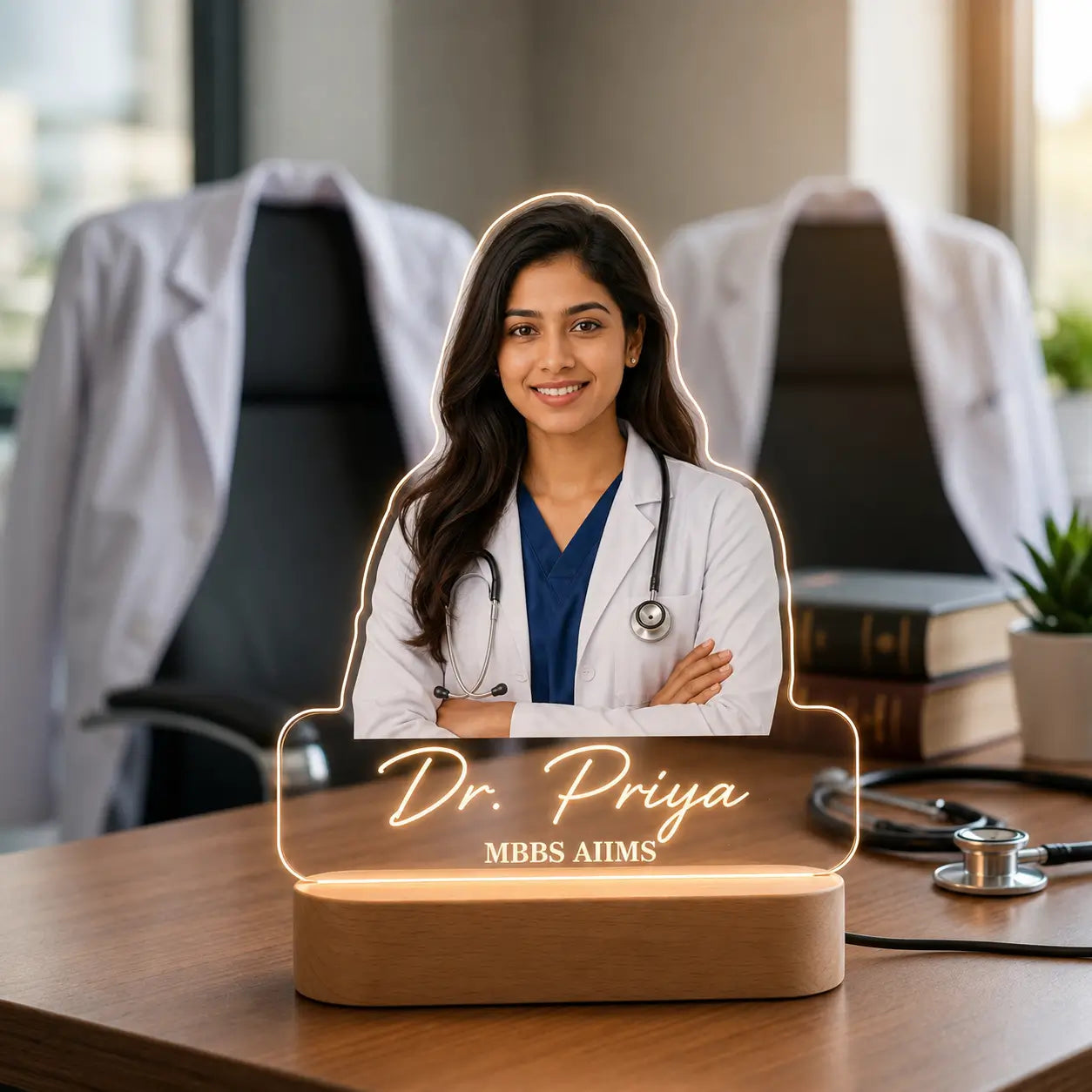 Personalized Doctor Acrylic LED Name Display with Custom Photo & Profession Details .