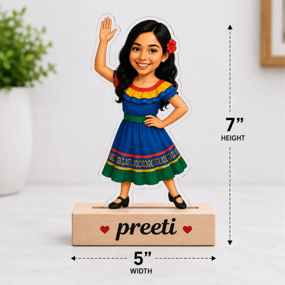 Customized Girl In Blue Frock Caricature