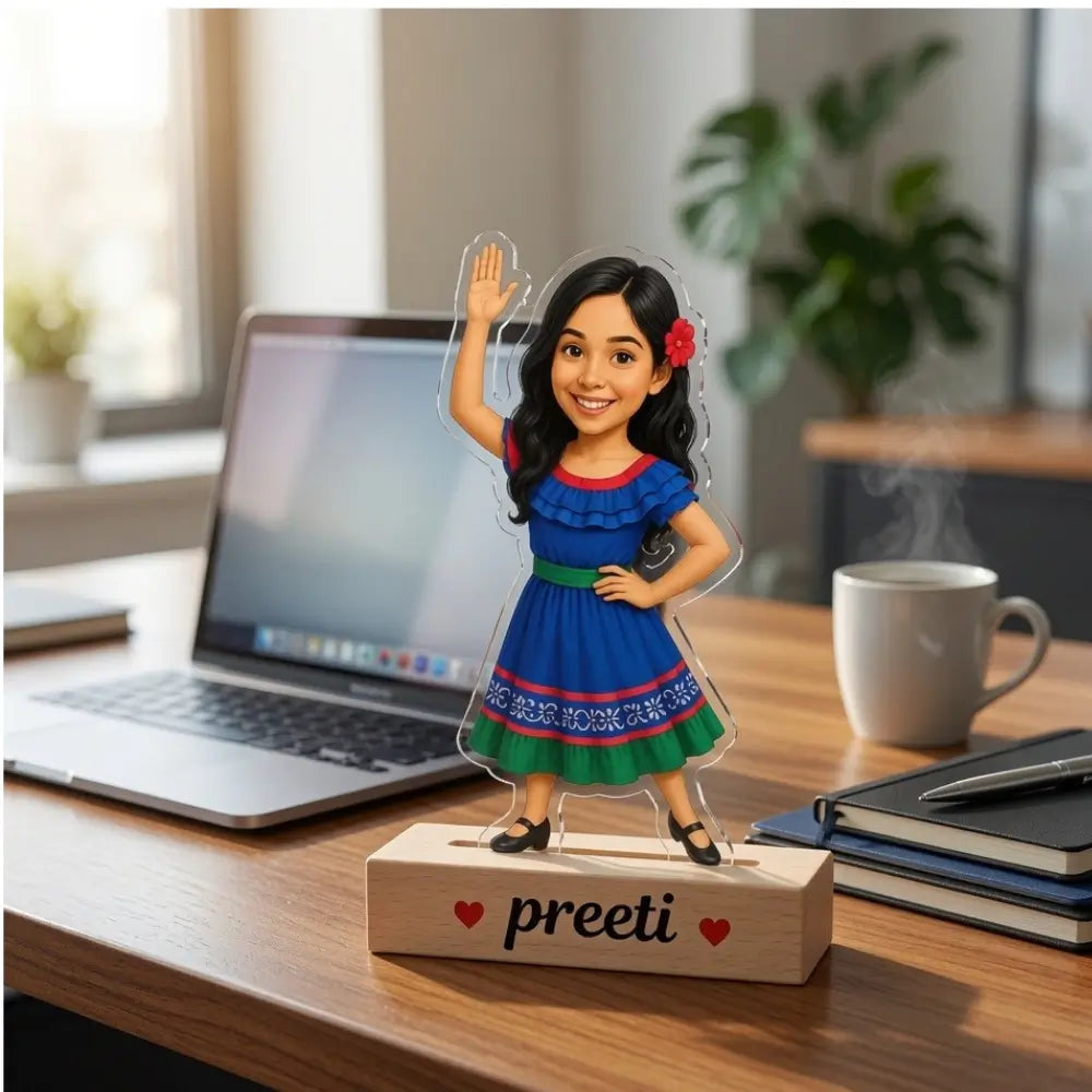 Customized Girl In Blue Frock Caricature