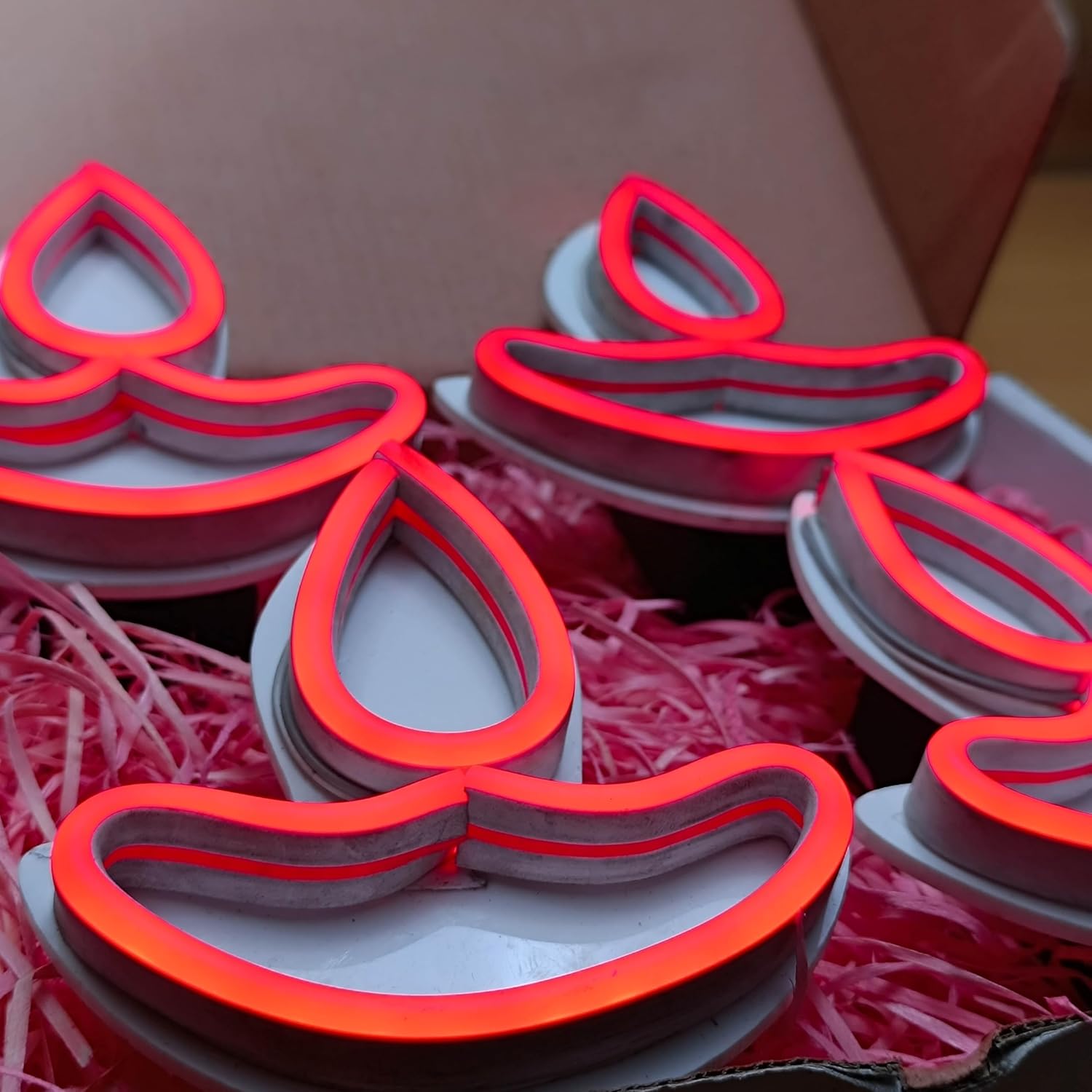 Diwali Special Red and White Diya Neon Light - 4