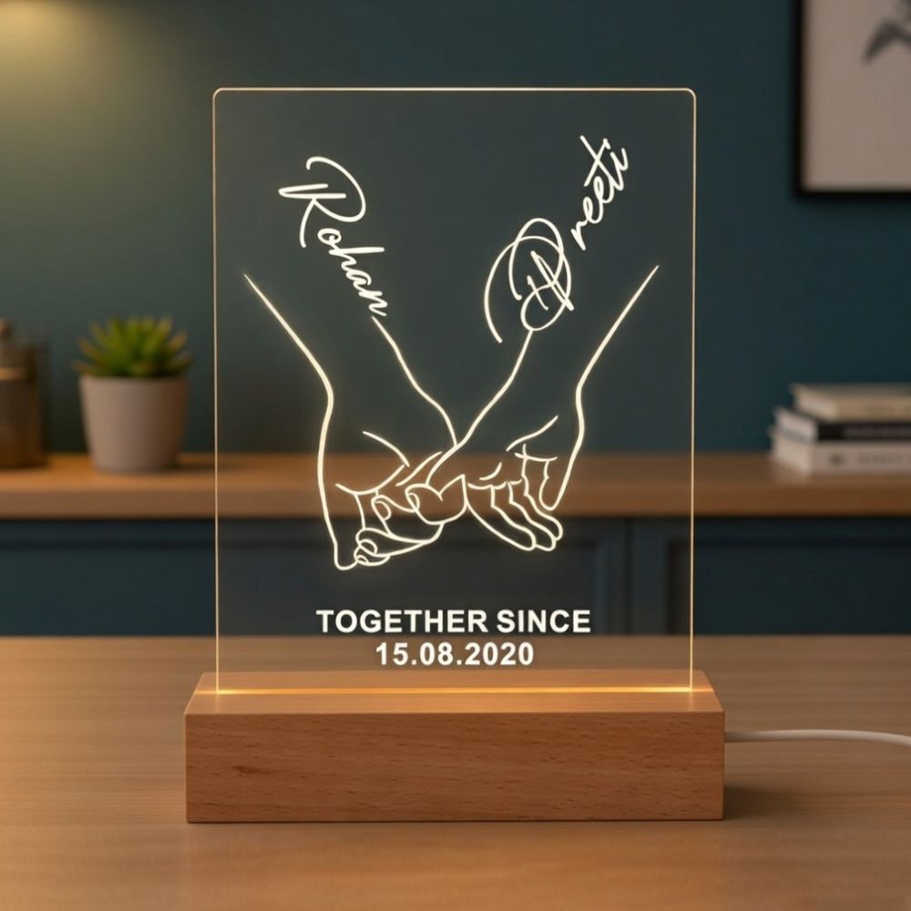 Personalized Couple Hands Anniversary LED Lamp