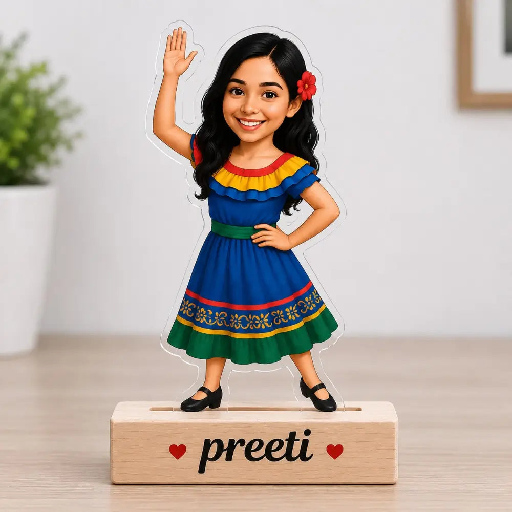 Customized Girl In Blue Frock Caricature