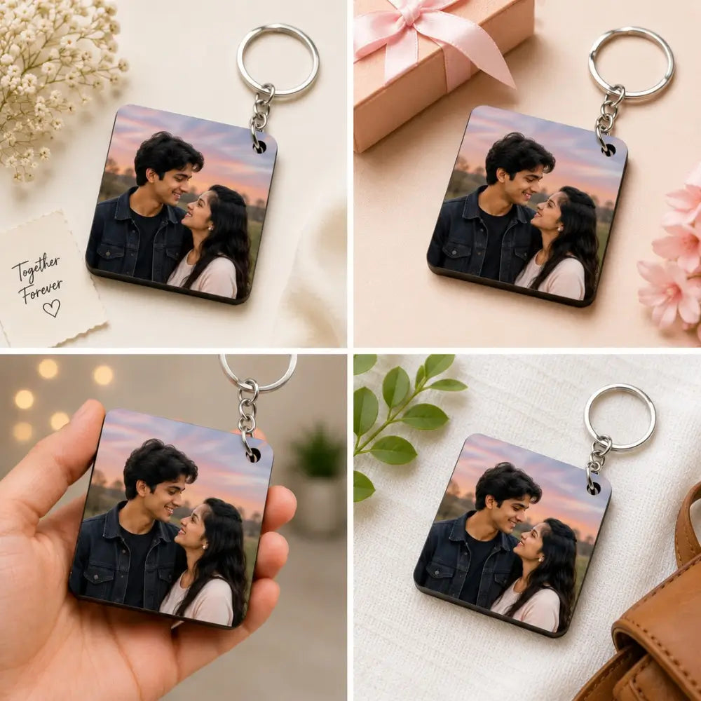 Customized Square keychain with photo Combo of 2 Keychain's