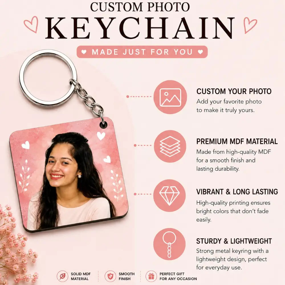 Customized Square keychain with photo Combo of 2 Keychain's