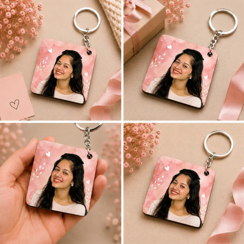 Customized Square keychain with photo Combo of 2 Keychain's