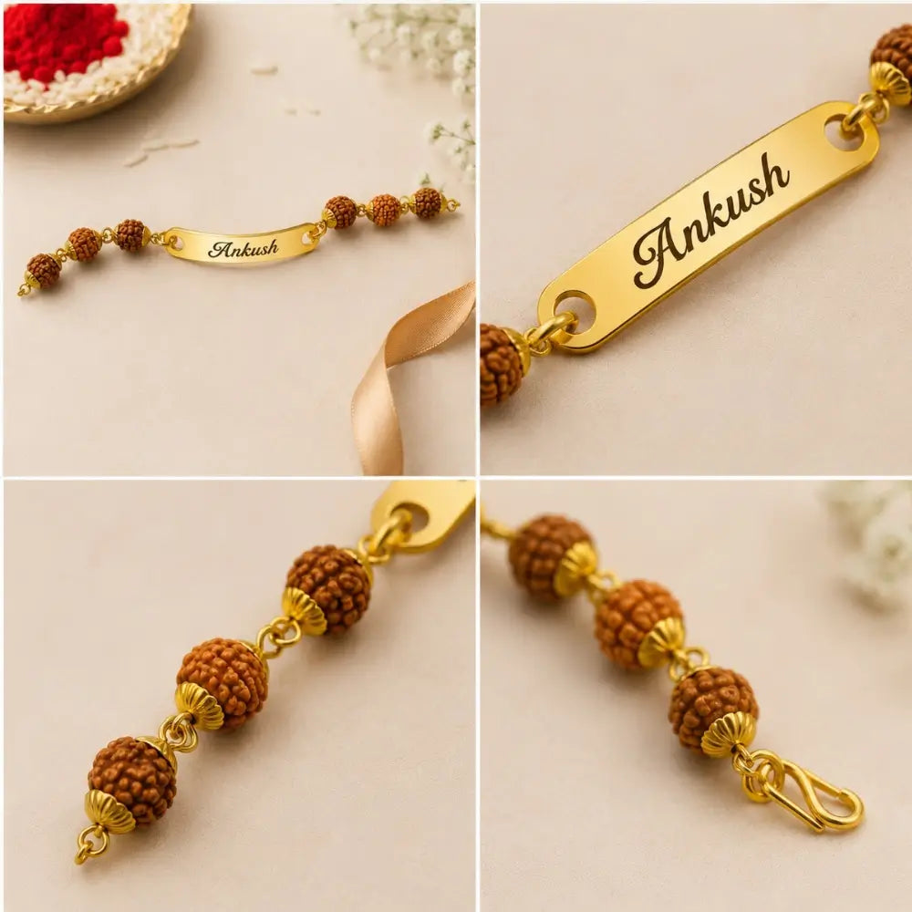 Personalized Rudraksha Name Rakhi for Brother.