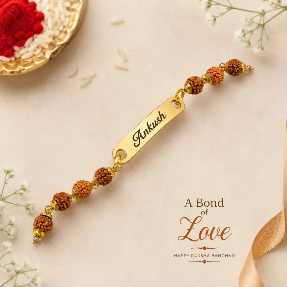 Personalized Rudraksha Name Rakhi for Brother.