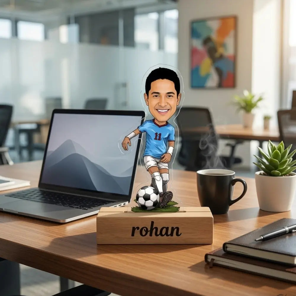 Customized football playing caricature