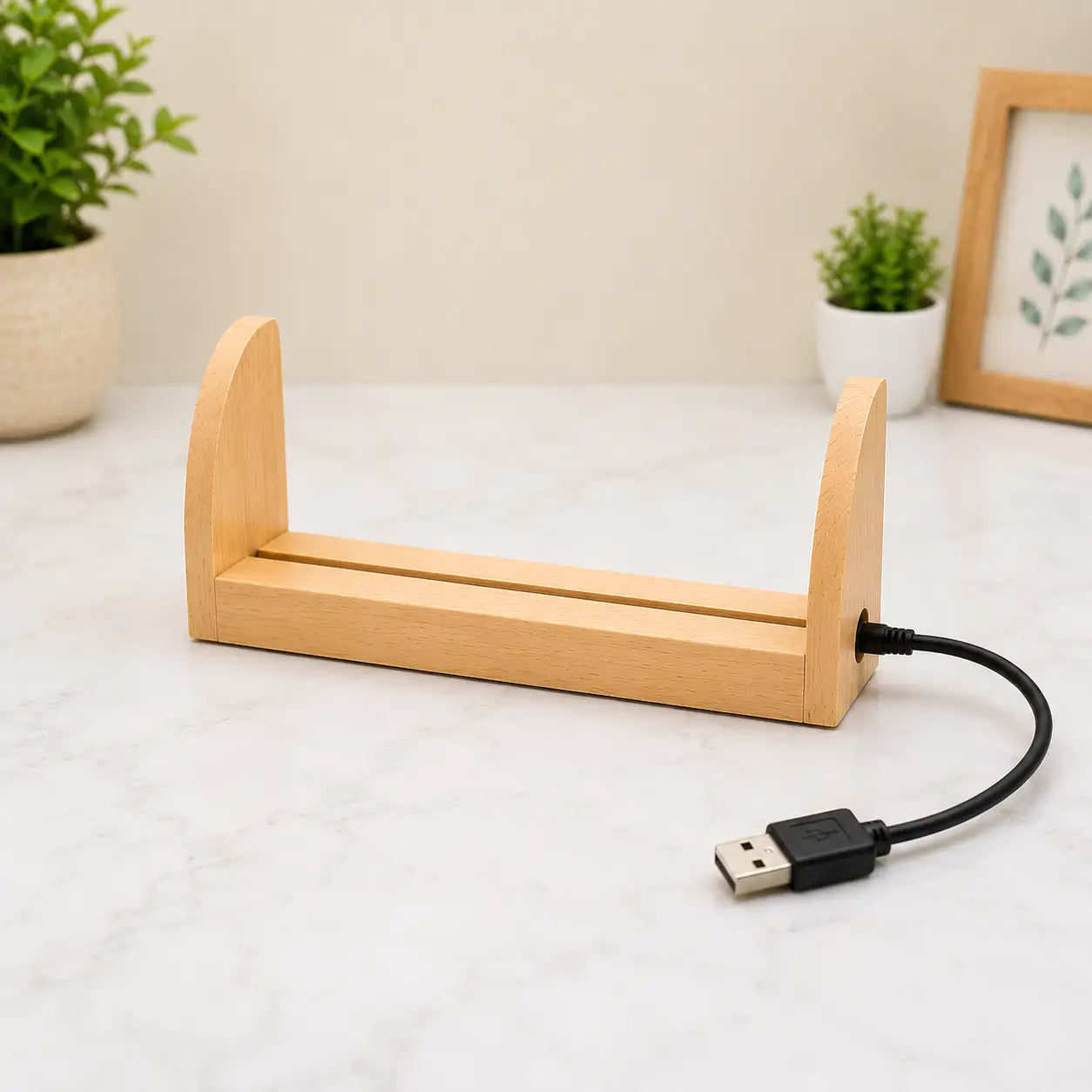 Premium Wooden USB LED Acrylic Lamp Stand .