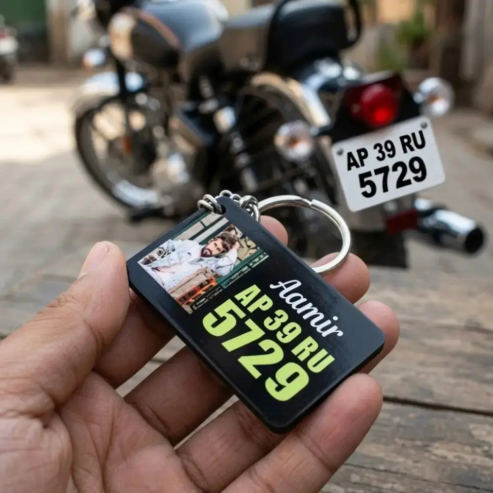 Customized Sublimation Bike & Car Number Plate Keychain With Photo