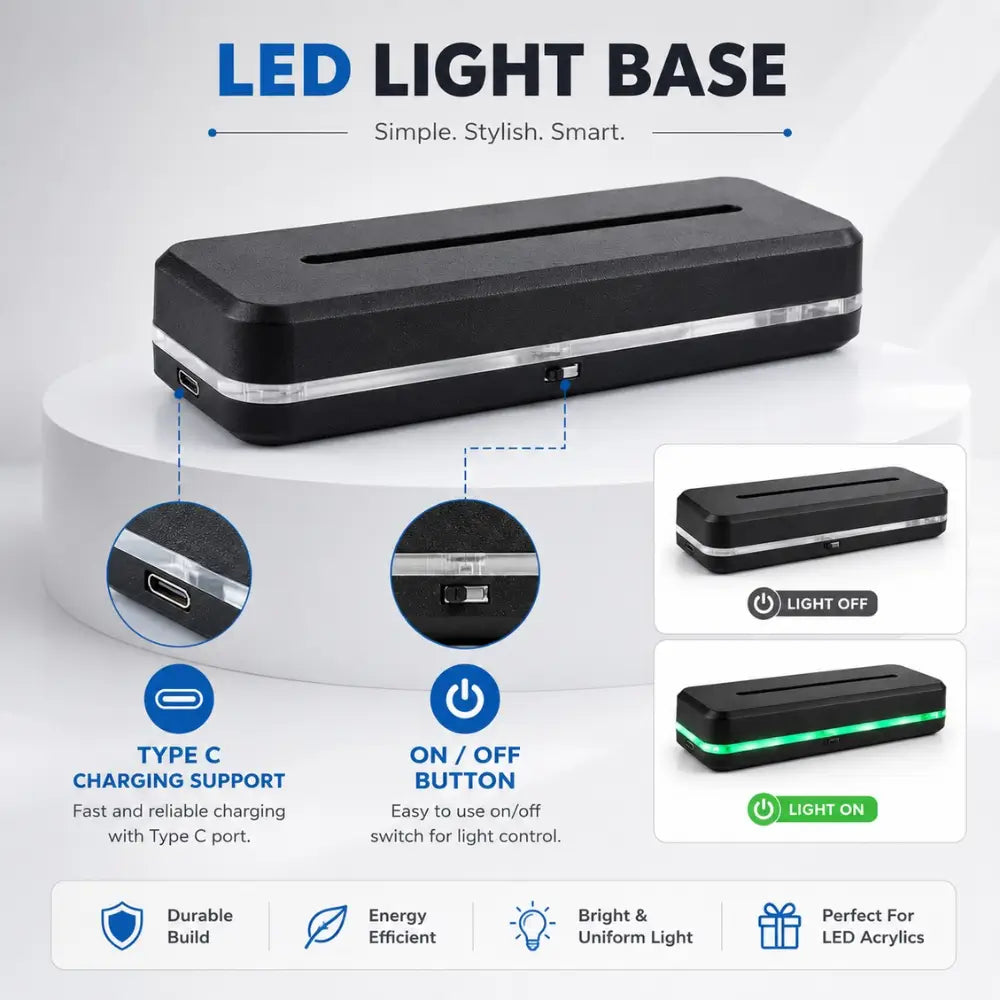 USB Type-C LED Lamp Base for Acrylic Photo Frames