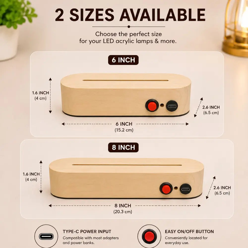 Rechargeable Wooden LED Lamp Base with USB Type-C