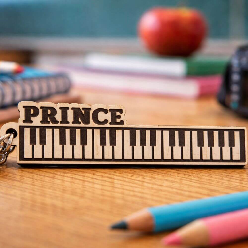 Wooden Piano Keychain with Name