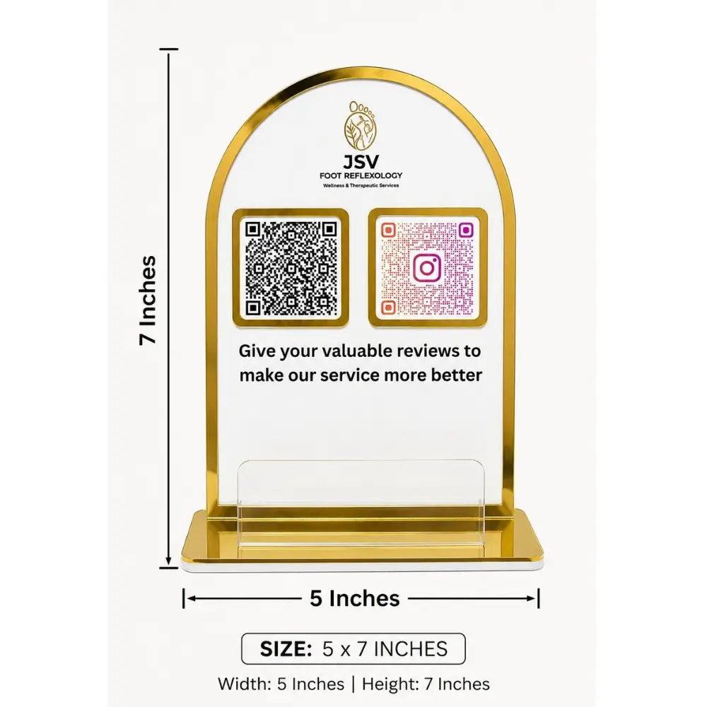 Custom White & Gold Acrylic QR Code Stand with Card Holder