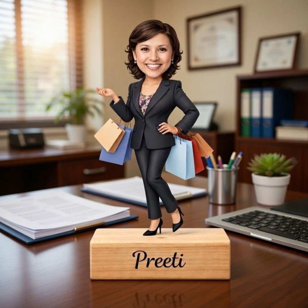 Personalized Female Caricature Wooden Standee - 2