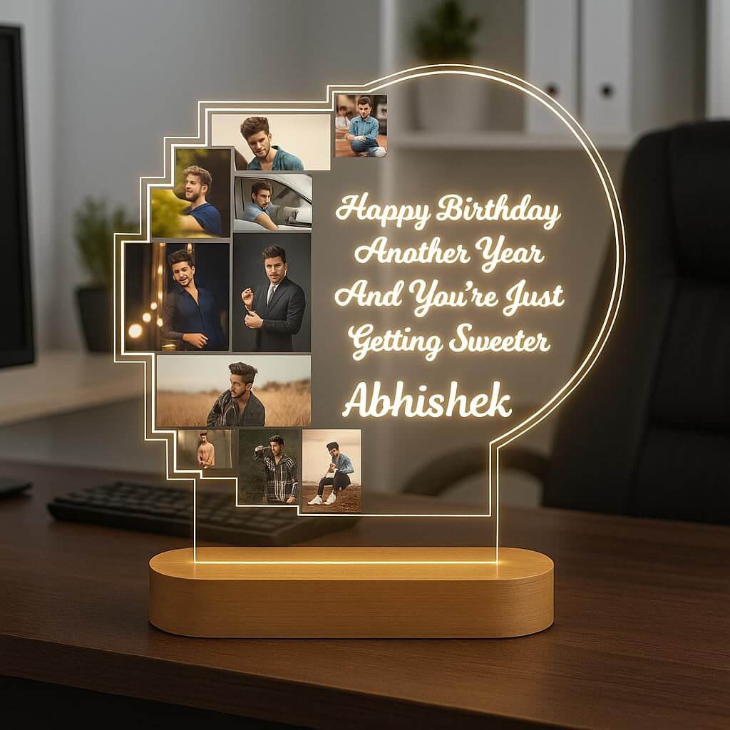 Personalized Birthday Photo Collage LED Lamp with Custom Name & Message - 4