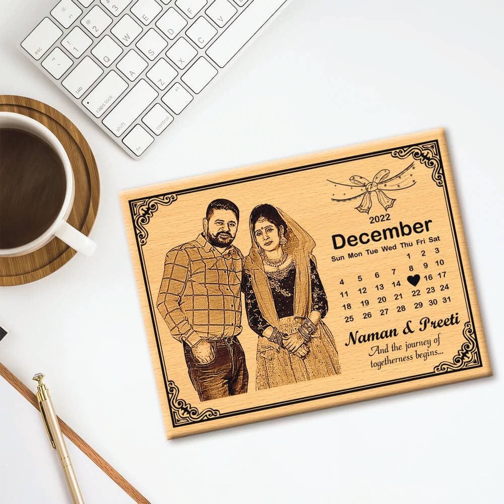Personalized Wedding Anniversary Date calendar Wooden Photo Frame - 2