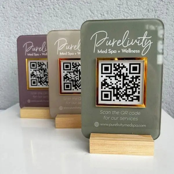 Customized QR Code Display Stand with Wooden Base |