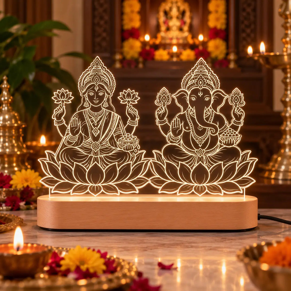 Lakshmi Ganesh Lotus LED Acrylic Night Lamp |