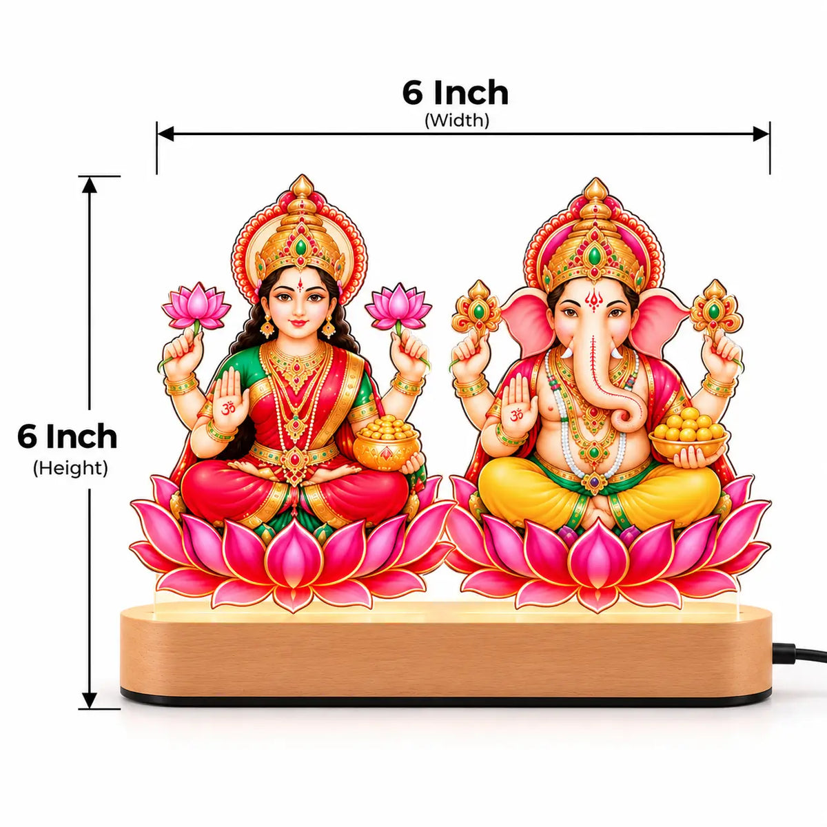 Lakshmi Ganesh LED Table Lamp with Colorful Lotus Artwork |
