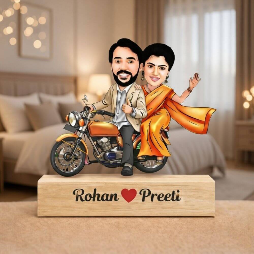 Customized Couple Caricature on Bike Riding