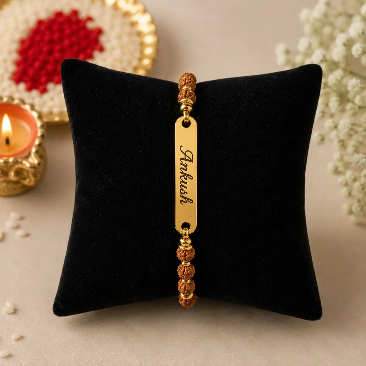 Personalized Rudraksha Name Rakhi for Brother.