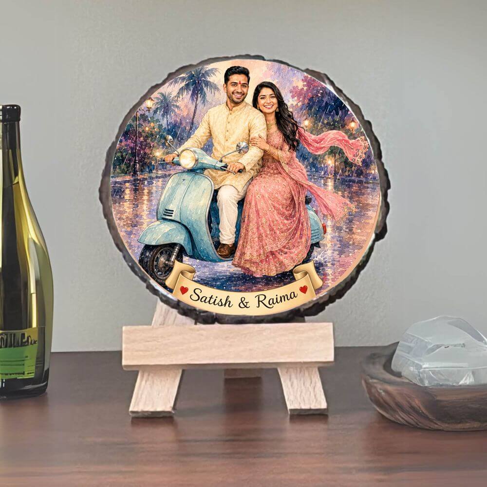 Personalized Couple Caricature Wooden Slice Frame