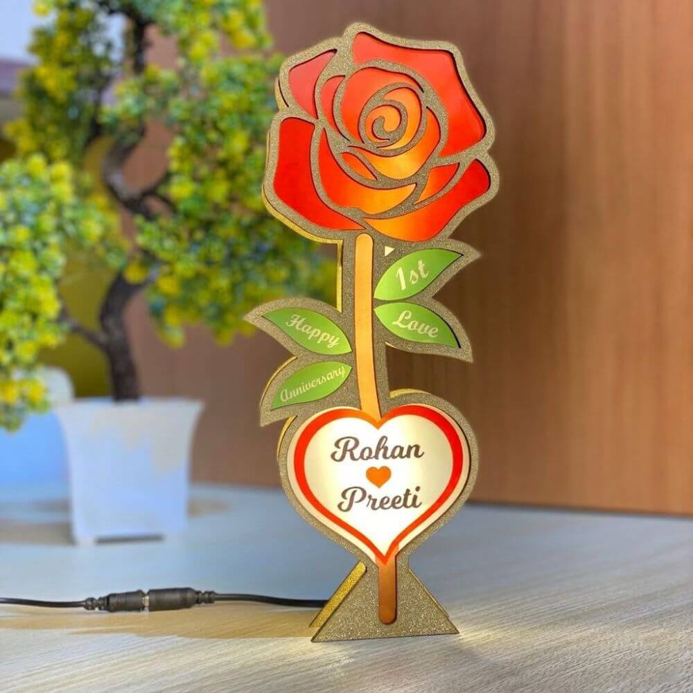 Personalized Rose LED Lamp with Names - 2