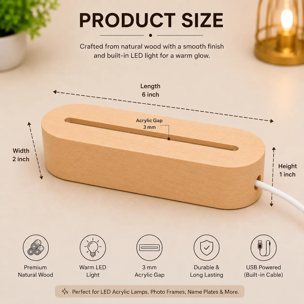 6 Inch Wooden LED Lamp Base