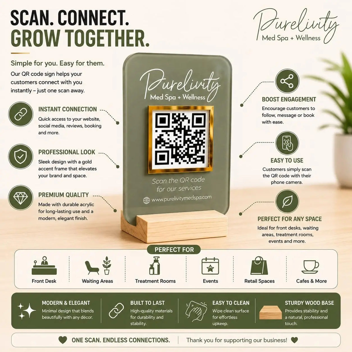 Customized QR Code Display Stand with Wooden Base |