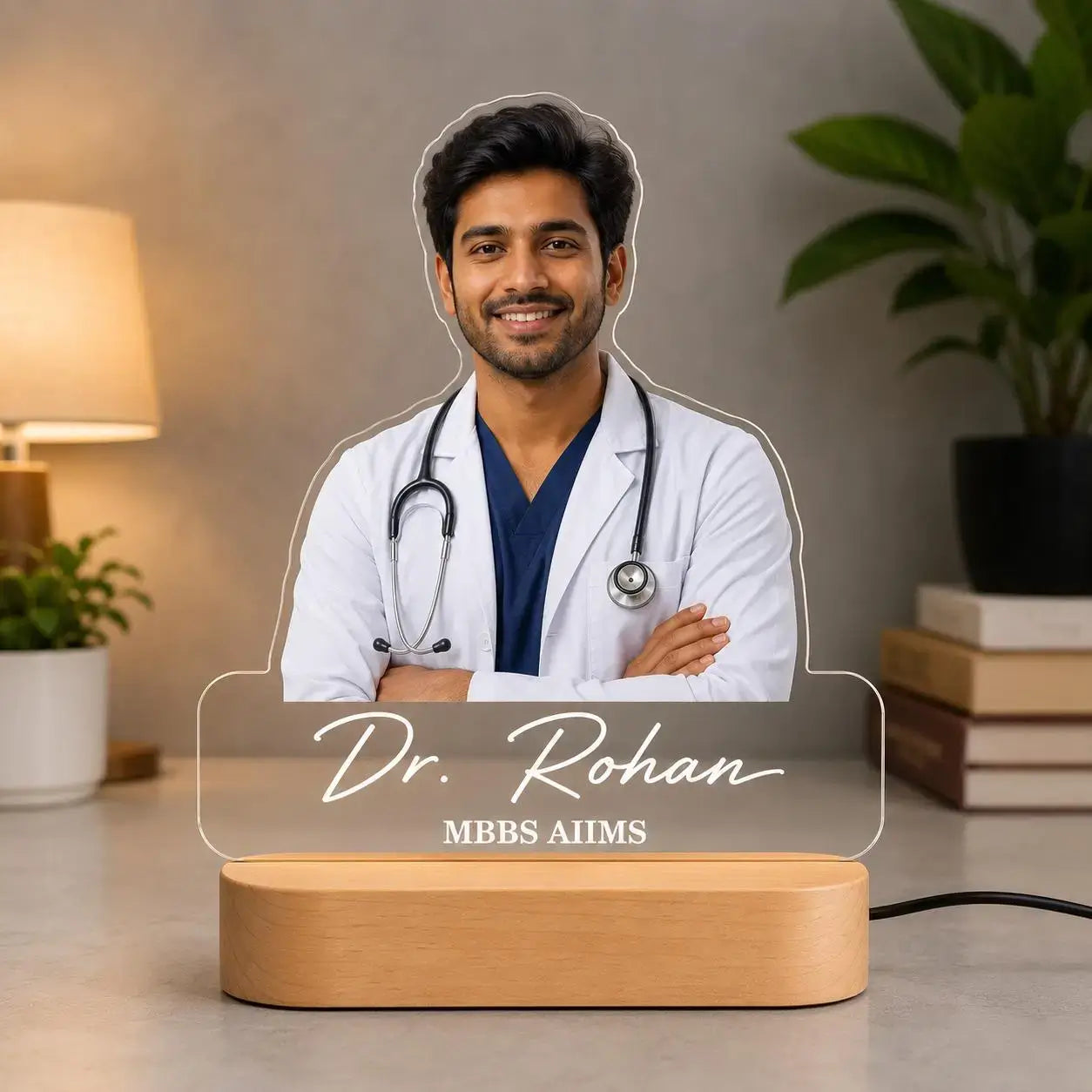 Personalized Doctor Acrylic LED Name Display with Custom Photo & Profession Details .