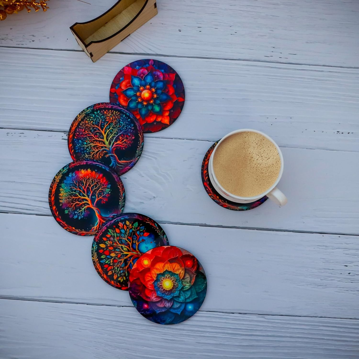 WEHATKE Wooden Coasters Set Designer Mandala & Tree of Life