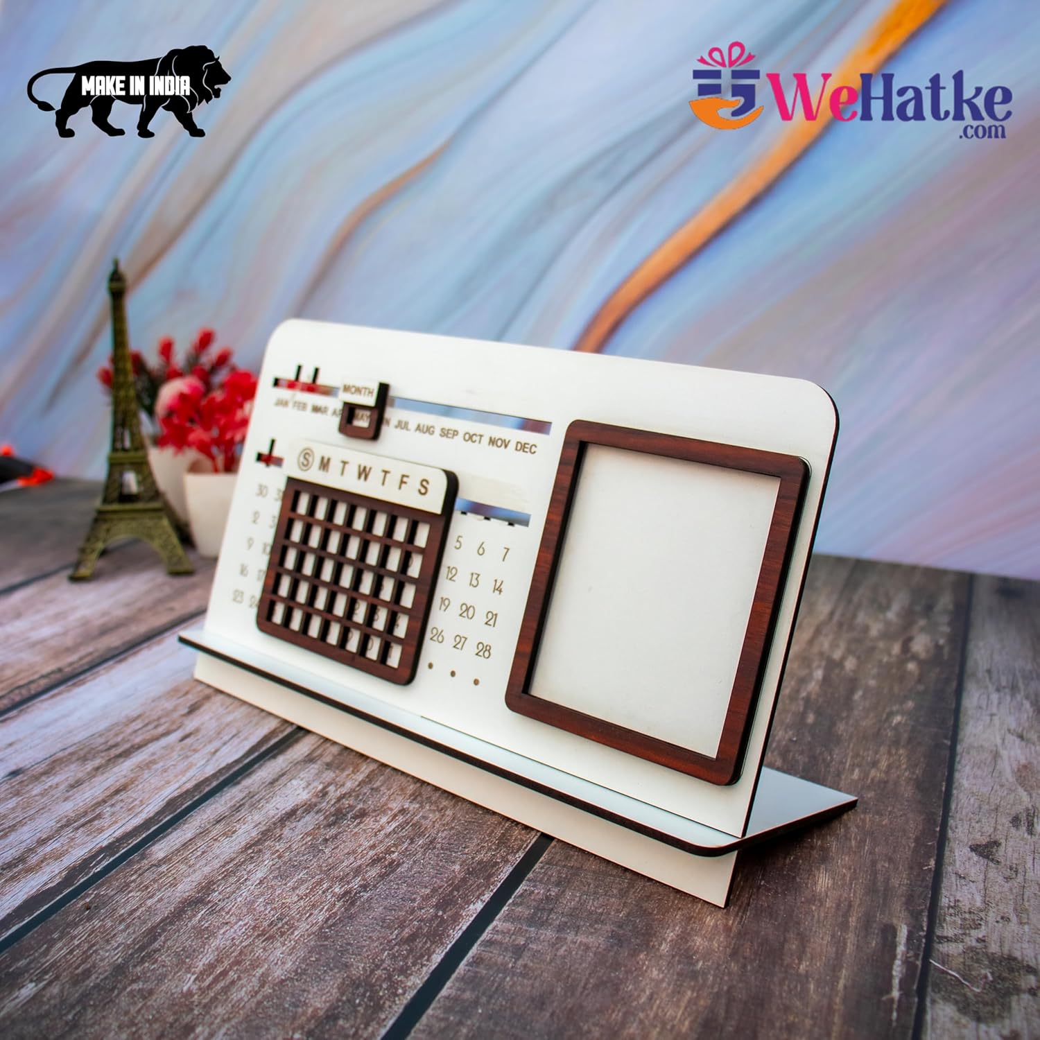 Corporate Wooden Perpetual Desk Calendar with Photo Frame - 3